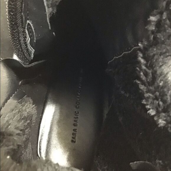 ZARA Black Faux Suede Fur Lined Low Heel Over The Knee Boot Size 40 - Picture 7 of 14